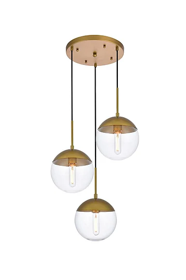 Elegant Eclipse 3 Lights Brass Pendant with Clear Glass LD6073BR