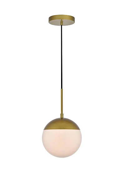 Elegant Eclipse 1 Light Brass Pendant with Frosted White Glass LD6030BR