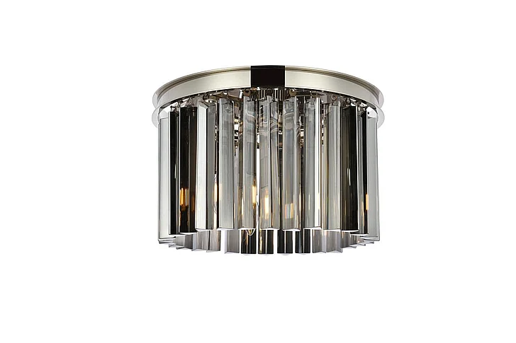 Elegant Sydney 3 Light Polished Nickel Flush Mount Silver Shade (Grey) Royal Cut Crystal 1208F16PN-SS/RC