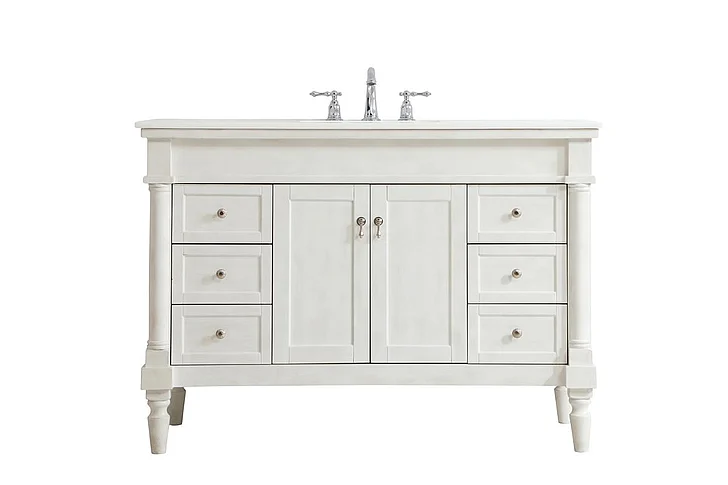Elegant 48 In. Single Bathroom Vanity in Antique White with Ivory White Engineered Marble VF13048AW-VW