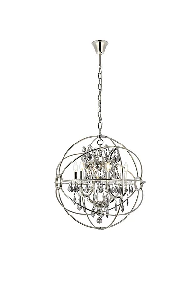 Elegant Geneva 6 Light Polished Nickel Chandelier Silver Shade (Grey) Royal Cut Crystal 1130D25PN-SS/RC