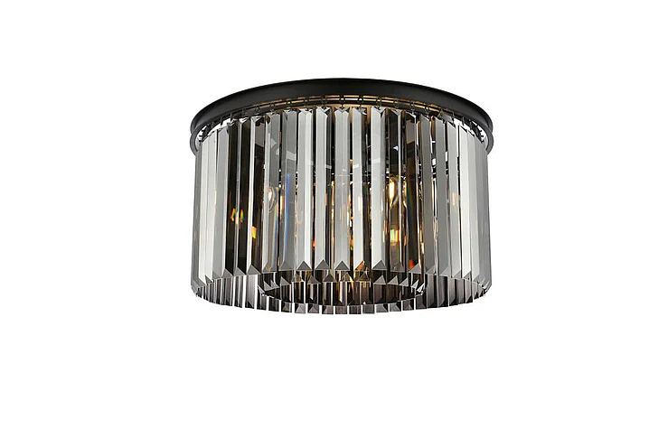 Elegant Sydney 8 Light Matte Black Flush Mount Silver Shade (Grey) Royal Cut Crystal 1238F26MB-SS/RC