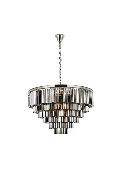 Elegant Sydney 33 Light Polished Nickel Chandelier Silver Shade (Grey) Royal Cut Crystal 1201D44PN-SS/RC