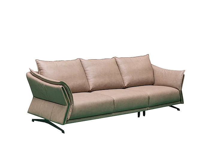 Klaussner Skyline Giada 3-Seater Leather Sofa w/ Attached Back Cushion in Beige