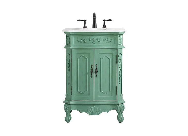 Elegant 24 In. Single Bathroom Vanity in Vintage Mint with Ivory White Engineered Marble VF10124VM-VW