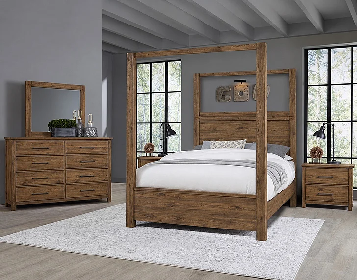 Vaughan Bassett Dovetail 2pc 4 Poster Bedroom Set in Natural