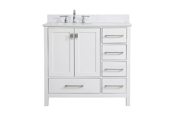 Elegant 36 In. Single Bathroom Vanity in White with Backsplash VF18836WH-BS