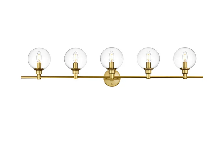 Elegant Jaelynn 5 Light Brass and Clear Bath Sconce LD7318W47BRA CLOSEOUT