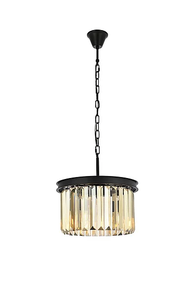 Elegant Sydney 3 Light Matte Black Pendant Golden Teak (Smoky) Royal Cut Crystal 1238D16MB-GT/RC