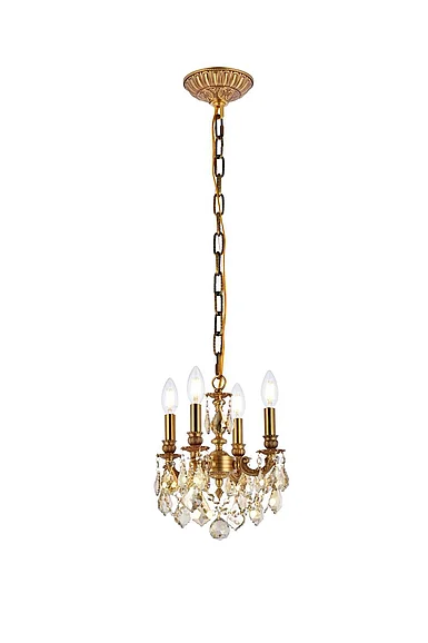 Elegant Lillie 4 Light French Gold Pendant Golden Teak (Smoky) Royal Cut Crystal 9104D10FG-GT/RC