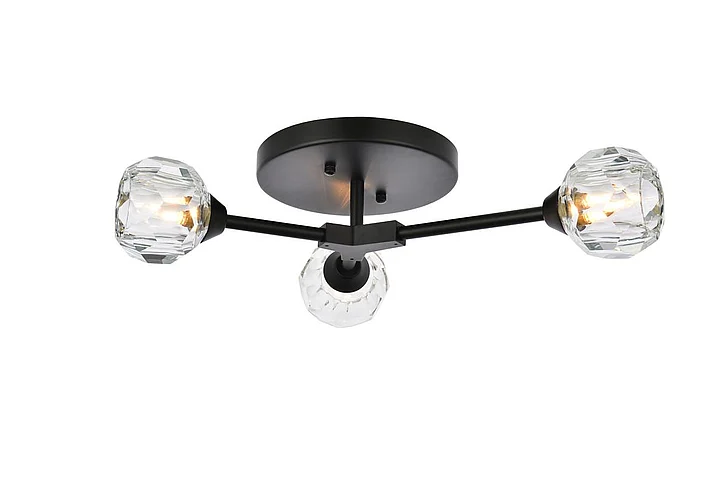 Elegant Zayne 3 Light Flush Mount in Black 3508F18BK