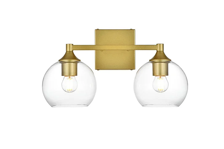 Elegant Foster 2 Light Brass and Clear Bath Sconce LD7308W16BRA