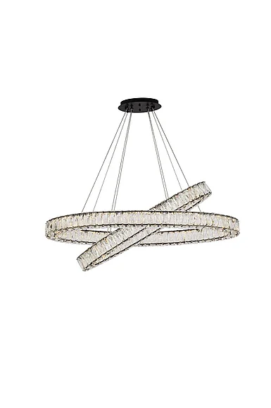 Elegant Monroe 40 In. Led Oval Double Ring Pendant in Black 3503D40BK