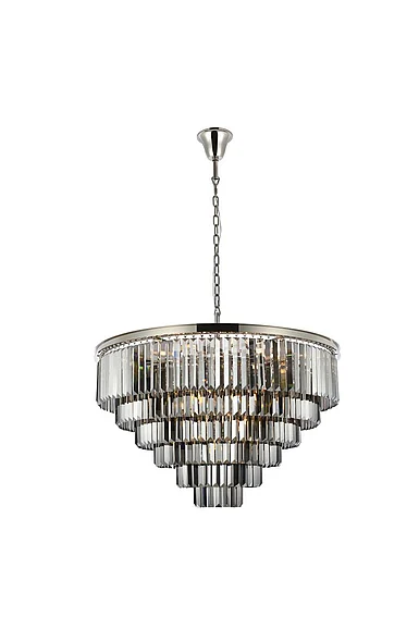Elegant Sydney 33 Light Polished Nickel Chandelier Silver Shade (Grey) Royal Cut Crystal 1231D44PN-SS/RC