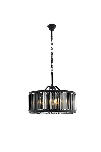 Elegant Chelsea 8 Light Matte Black Chandelier Silver Shade (Grey) Royal Cut Crystal 1203D28MB-SS/RC