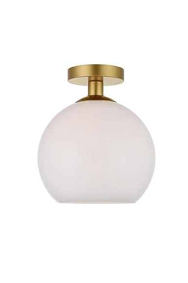 Elegant Baxter 1 Light Brass Flush Mount with Frosted White Glass LD2211BR
