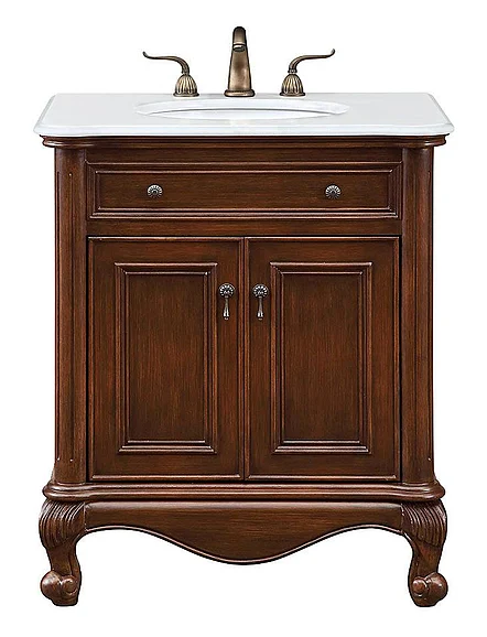 Elegant 30 In. Single Bathroom Vanity in Teak Color with Ivory White Engineered Marble VF-1032-VW