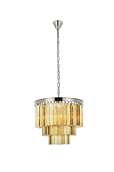 Elegant Sydney 9 Light Polished Nickel Chandelier Golden Teak (Smoky) Royal Cut Crystal 1201D20PN-GT/RC