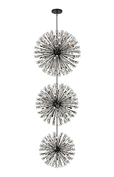 Elegant Vera 48 In. Three Tiers Crystal Starburst Chandelier in Black 2500G48L3BK