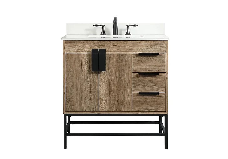 Elegant 32 In. Single Bathroom Vanity in Natural Oak with Backsplash VF48832NT-BS