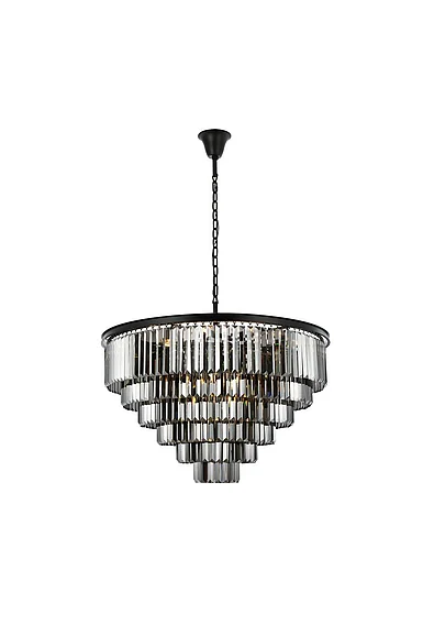 Elegant Sydney 33 Light Matte Black Chandelier Silver Shade (Grey) Royal Cut Crystal 1231D44MB-SS/RC