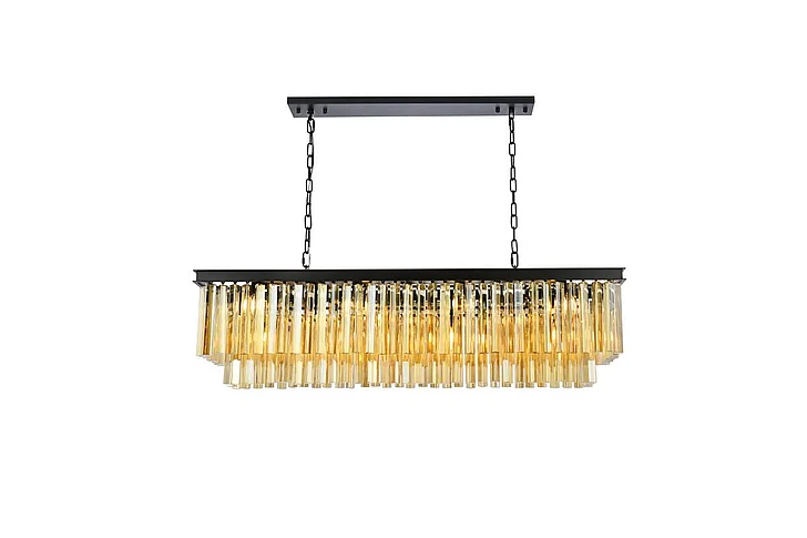 Elegant Sydney 12 Light Matte Black Chandelier Golden Teak (Smoky) Royal Cut Crystal 1202D50MB-GT/RC