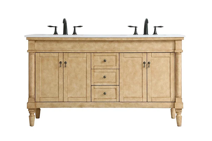 Elegant 60 In. Double Bathroom Vanity in Antique Beige with Ivory White Engineered Marble VF13060DAB-VW