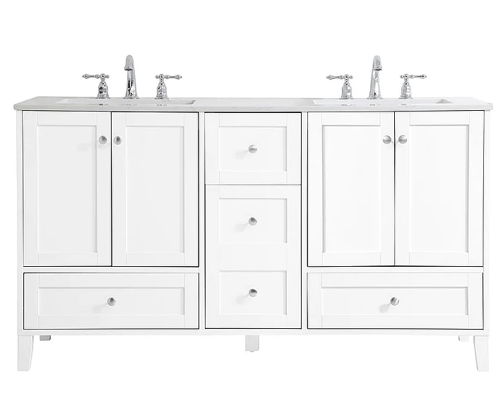 Elegant 60 In. Double Bathroom Vanity in White VF18060DWH