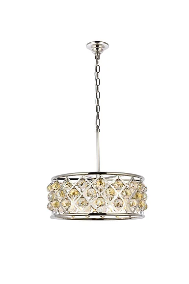 Elegant Madison 5 Light Polished Nickel Chandelier Golden Teak (Smoky) Royal Cut Crystal 1214D20PN-GT/RC