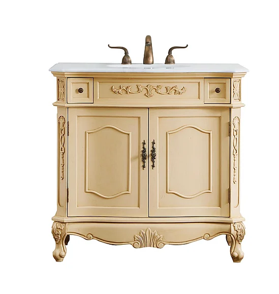 Elegant 36 In. Single Bathroom Vanity in Light Antique Beige with Ivory White Engineered Marble VF10136LT-VW