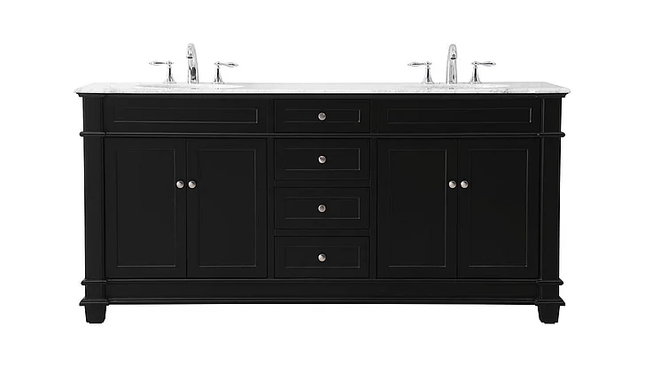 Elegant 72 In. Double Bathroom Vanity Set in Black VF50072DBK