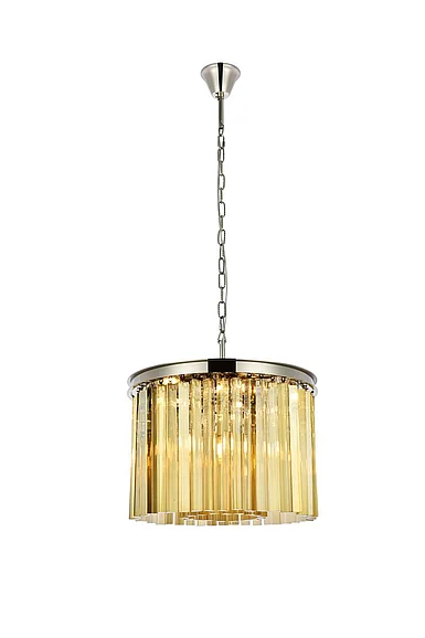 Elegant Sydney 6 Light Polished Nickel Pendant Golden Teak (Smoky) Royal Cut Crystal 1208D20PN-GT/RC