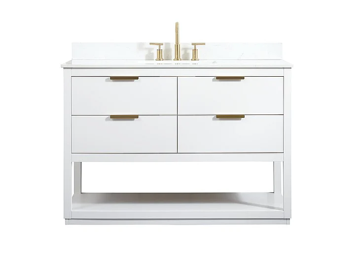 Elegant 48 In. Single Bathroom Vanity in White with Backsplash VF19248WH-BS