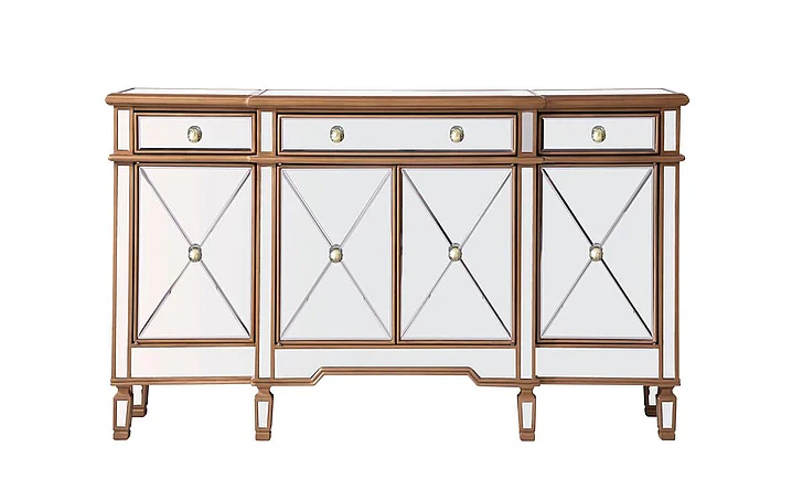 Elegant 3 Drawer 4 Door Cabinet 60 In. x 14 In. x 36 In. in Gold Clear MF6-1101GC