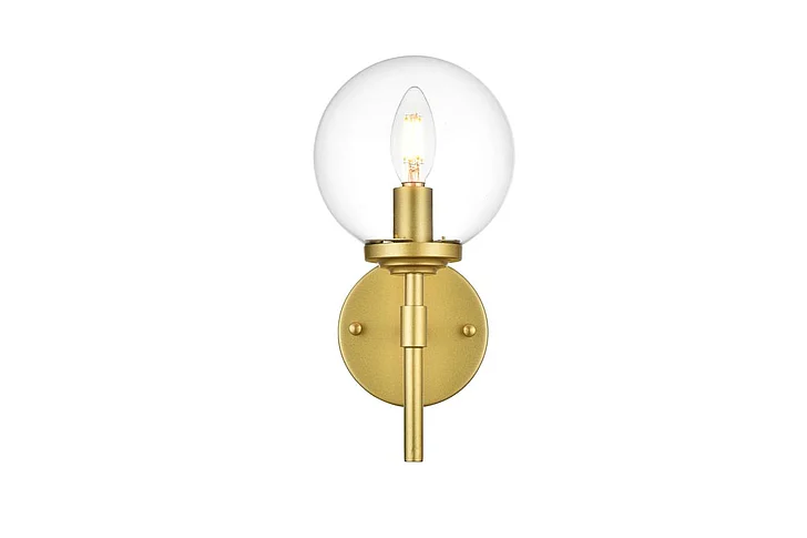 Elegant Ingrid 1 Light Brass and Clear Bath Sconce LD7302W6BRA CLOSEOUT