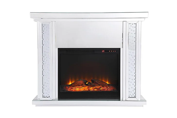 Elegant 47.5 In. Crystal Mirrored Mantle with Wood Log Insert Fireplace MF9901-F1
