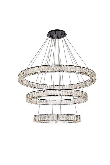 Elegant Monroe 41 In. Led Triple Ring Chandelier in Black 3503G41LBK