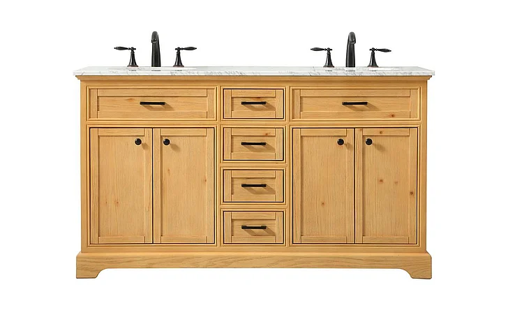 Elegant 60 In. Double Bathroom Vanity in Natural Wood VF15060DNW