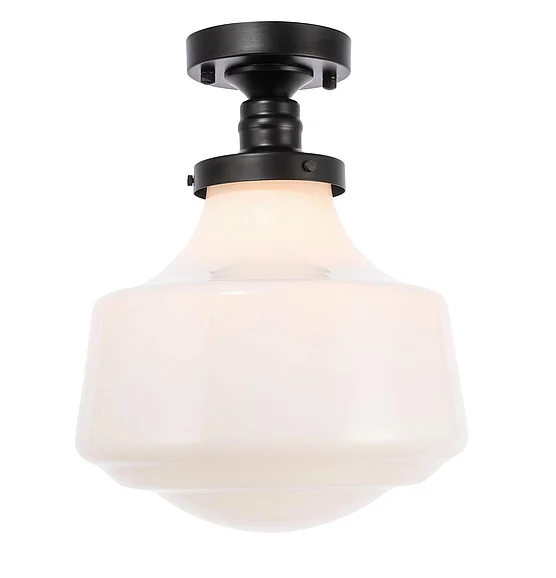 Elegant Lyle 1 Light Black and Frosted White Glass Flush Mount LD6243BK
