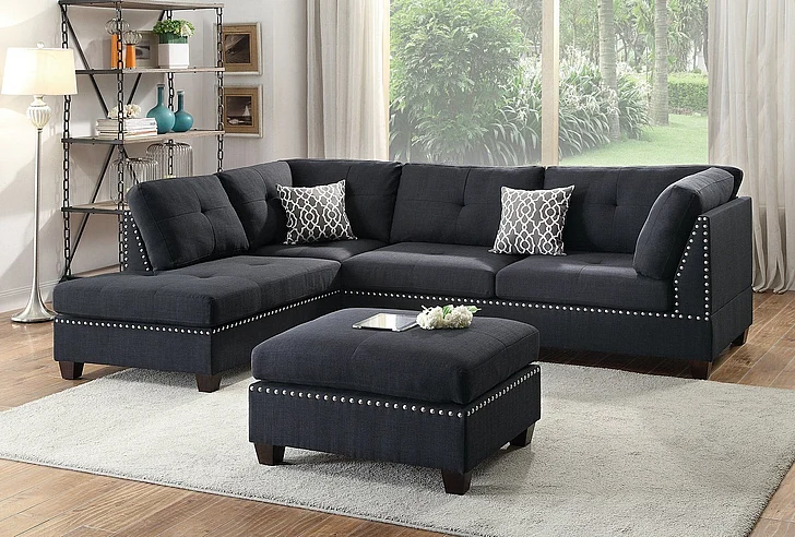 Boss Furniture F6974 3 Piece Reversible Sectional Sofa in Black