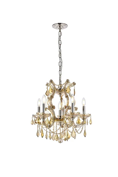 Elegant Maria Theresa 6 Light Gold Pendant Golden Teak (Smoky) Royal Cut Crystal 2800D20G-GT/RC