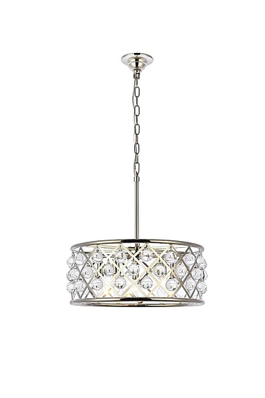 Elegant Madison 5 Light Polished Nickel Pendant Clear Royal Cut Crystal 1213D20PN/RC
