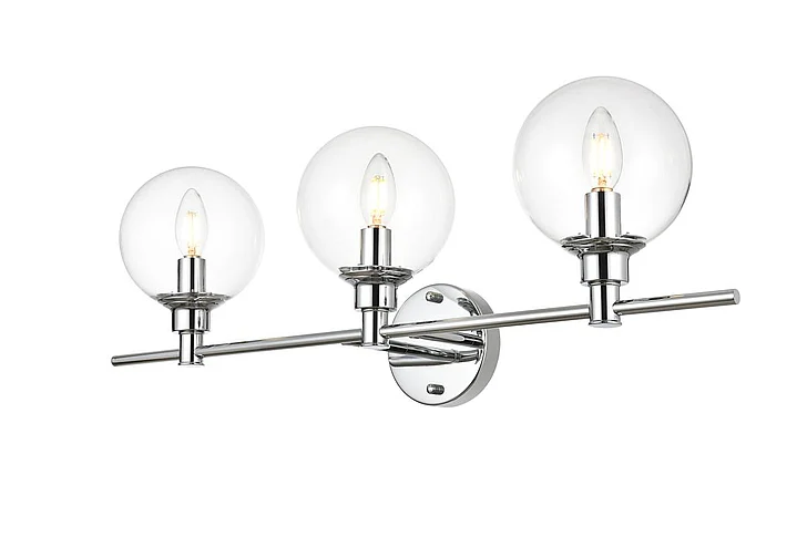 Elegant Jaelynn 3 Light Chrome and Clear Bath Sconce LD7318W28CH CLOSEOUT