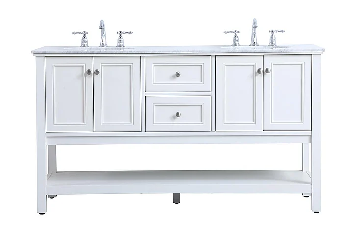 Elegant 60 In. Double Sink Bathroom Vanity Set in White VF27060WH