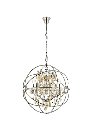 Elegant Geneva 6 Light Polished Nickel Chandelier Golden Teak (Smoky) Royal Cut Crystal 1130D25PN-GT/RC