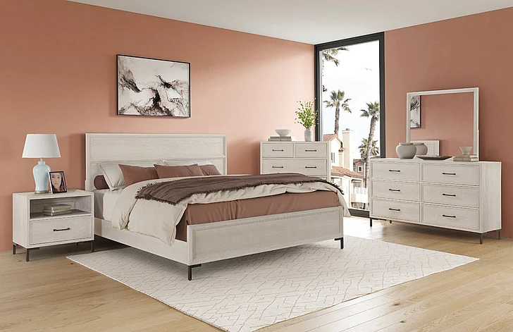 Alpine Furniture Bradley 4-Piece Platform Bedroom Set in Antique White