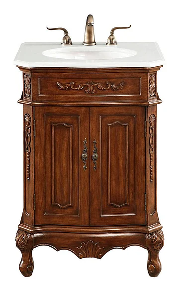 Elegant 24 In. Single Bathroom Vanity in Brown with Ivory White Engineered Marble VF-1005-VW
