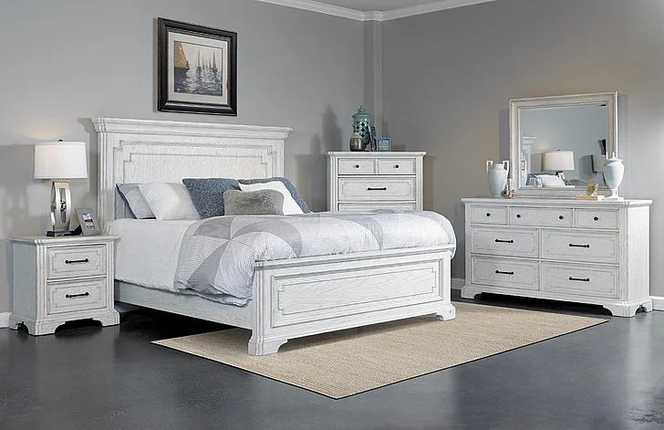 Alpine Furniture Clara 4-Piece Panel Bedroom Set in White Mist