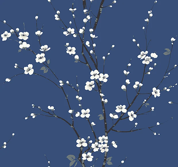 York A-Street Prints Monterey Cobalt Floral Branch Wallpaper (Double Roll) 2927-81812
