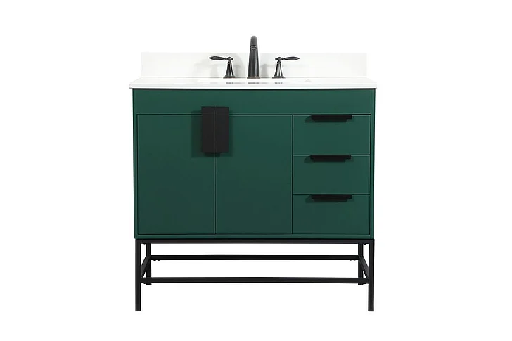 Elegant 36 In. Single Bathroom Vanity in Green with Backsplash VF48836MGN-BS CLOSEOUT